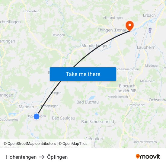 Hohentengen to Öpfingen map