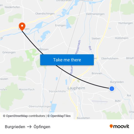 Burgrieden to Öpfingen map