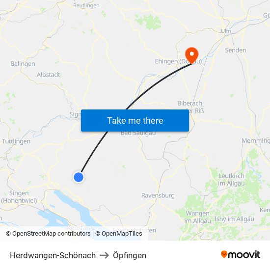 Herdwangen-Schönach to Öpfingen map