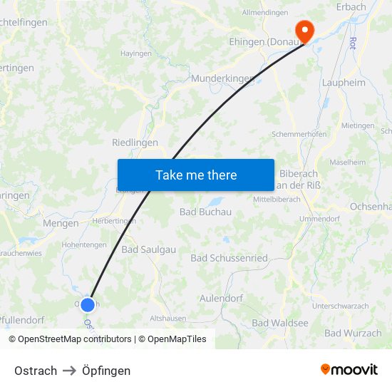 Ostrach to Öpfingen map