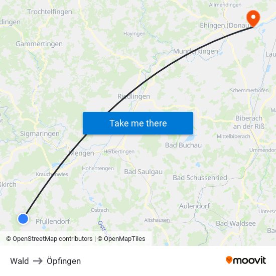 Wald to Öpfingen map