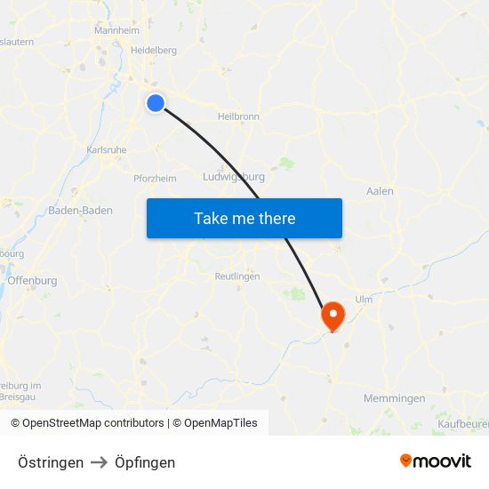 Östringen to Öpfingen map