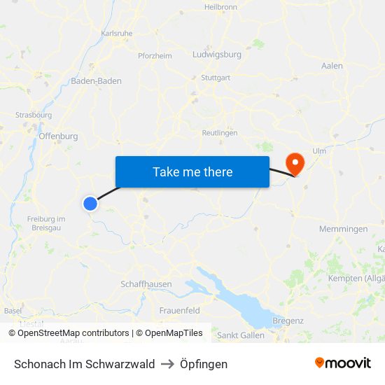 Schonach Im Schwarzwald to Öpfingen map