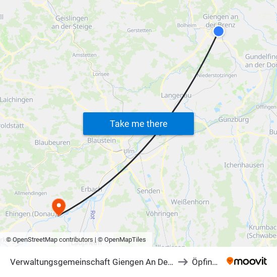 Verwaltungsgemeinschaft Giengen An Der Brenz to Öpfingen map