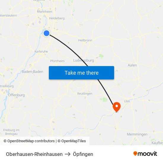 Oberhausen-Rheinhausen to Öpfingen map