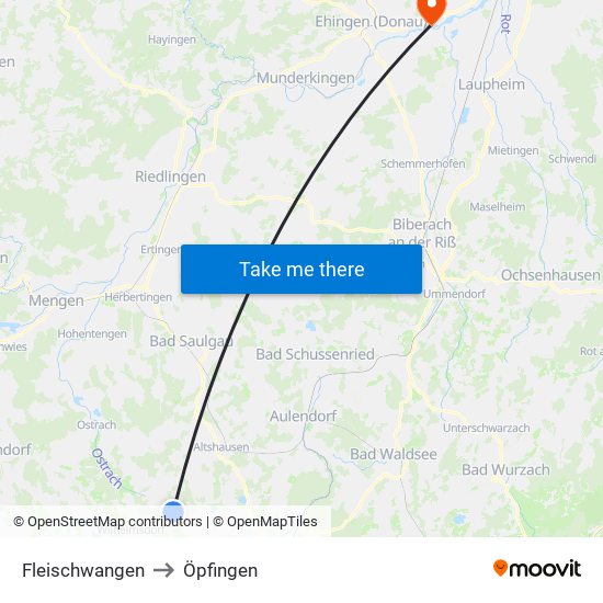 Fleischwangen to Öpfingen map