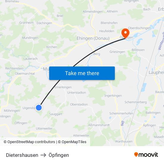 Dietershausen to Öpfingen map