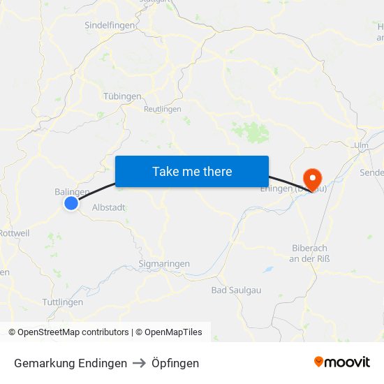 Gemarkung Endingen to Öpfingen map