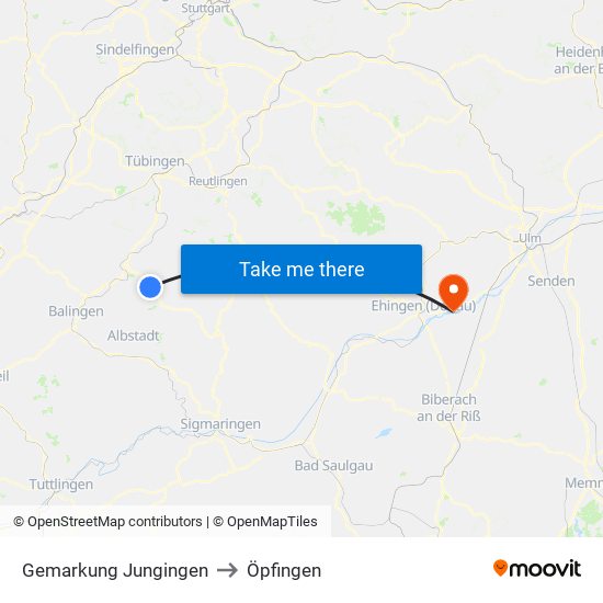 Gemarkung Jungingen to Öpfingen map