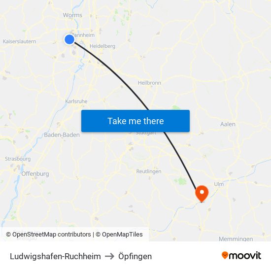 Ludwigshafen-Ruchheim to Öpfingen map