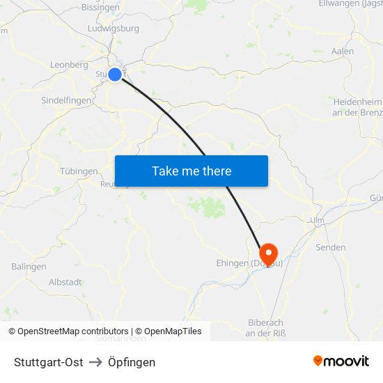 Stuttgart-Ost to Öpfingen map