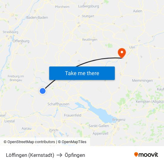 Löffingen (Kernstadt) to Öpfingen map