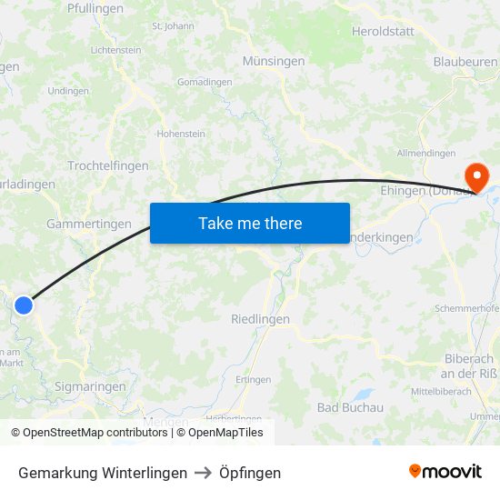 Gemarkung Winterlingen to Öpfingen map