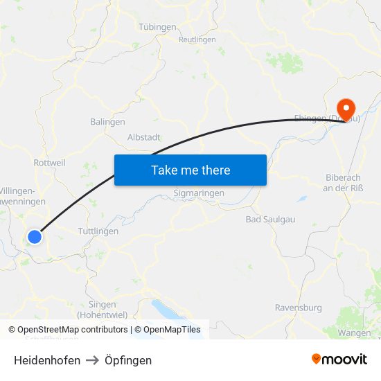 Heidenhofen to Öpfingen map