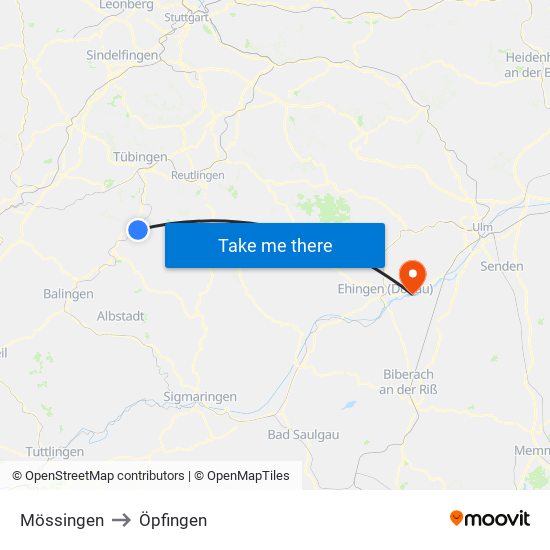 Mössingen to Öpfingen map
