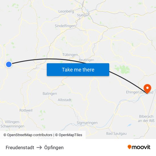 Freudenstadt to Öpfingen map