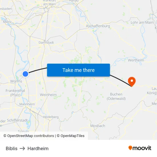 Biblis to Hardheim map