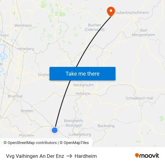 Vvg Vaihingen An Der Enz to Hardheim map