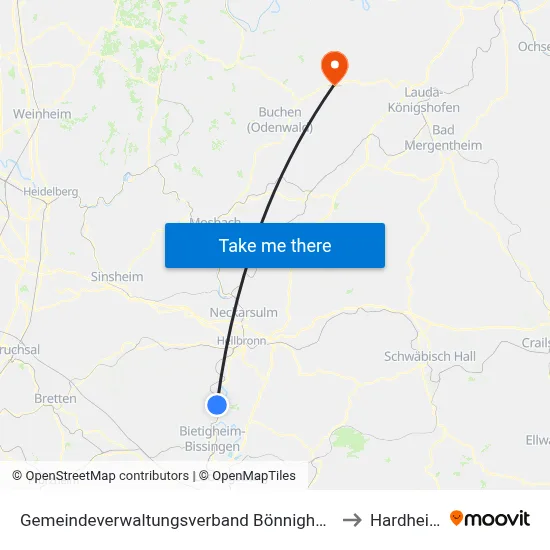 Gemeindeverwaltungsverband Bönnigheim to Hardheim map