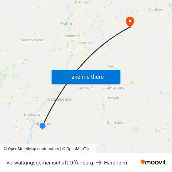 Verwaltungsgemeinschaft Offenburg to Hardheim map