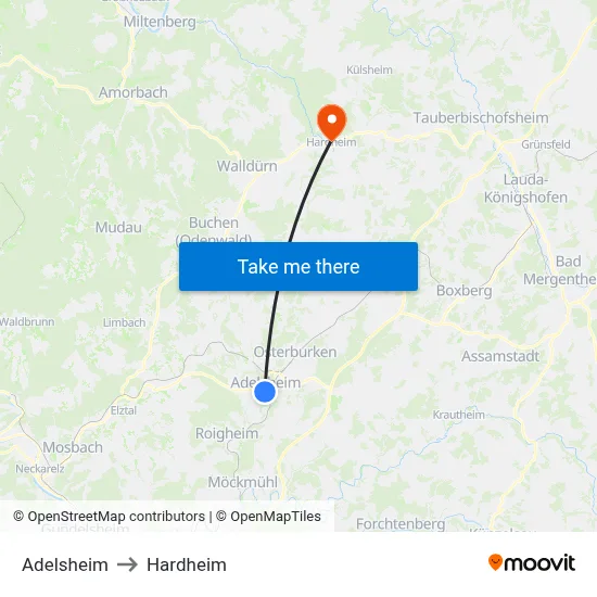 Adelsheim to Hardheim map