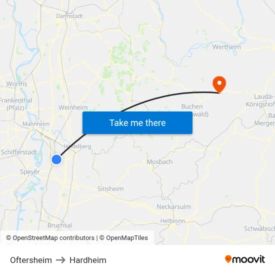 Oftersheim to Hardheim map