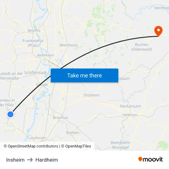 Insheim to Hardheim map