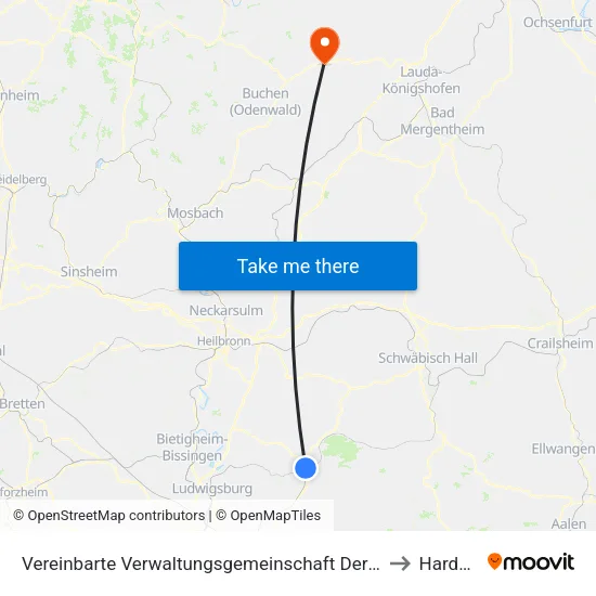Vereinbarte Verwaltungsgemeinschaft Der Stadt Backnang to Hardheim map