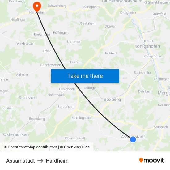 Assamstadt to Hardheim map