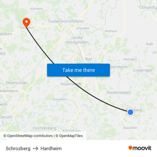 Schrozberg to Hardheim map