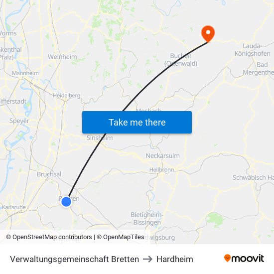 Verwaltungsgemeinschaft Bretten to Hardheim map