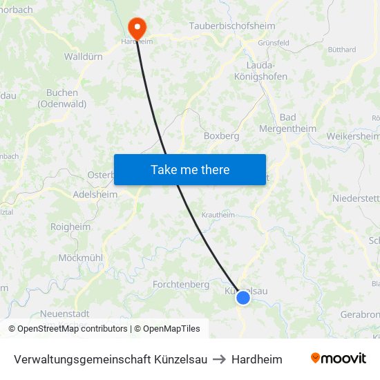 Verwaltungsgemeinschaft Künzelsau to Hardheim map