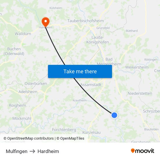 Mulfingen to Hardheim map