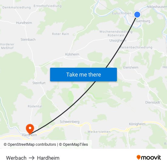 Werbach to Hardheim map