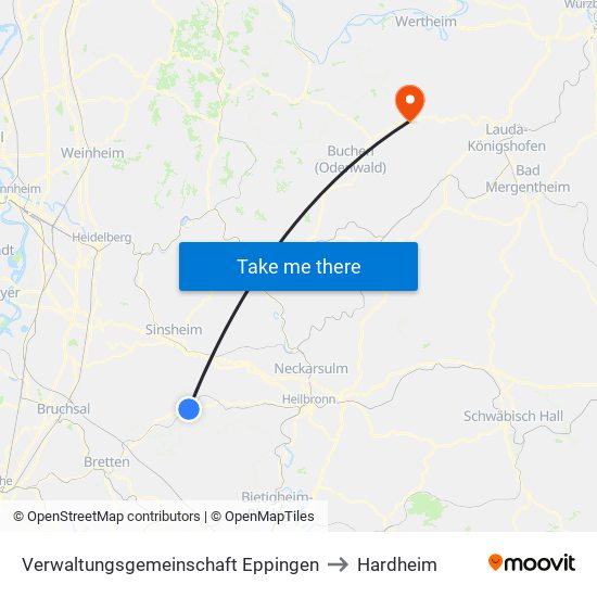 Verwaltungsgemeinschaft Eppingen to Hardheim map