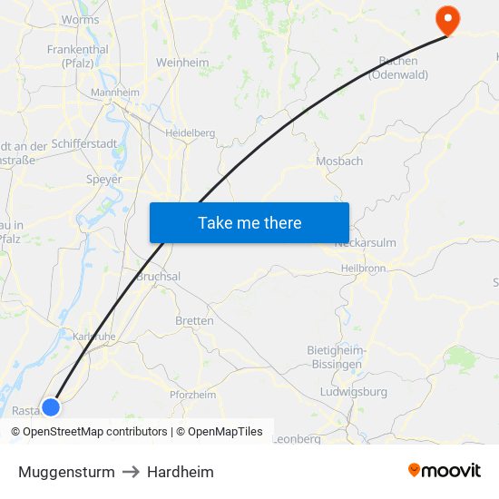 Muggensturm to Hardheim map