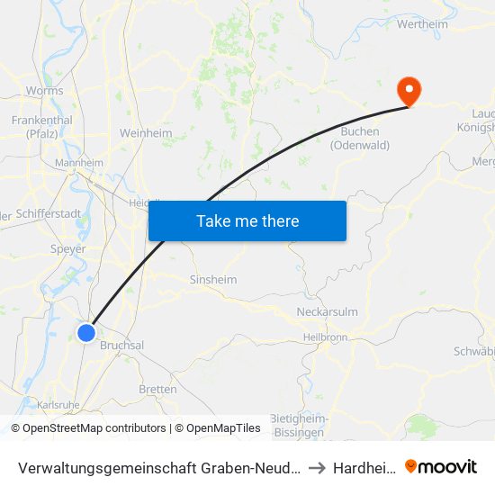 Verwaltungsgemeinschaft Graben-Neudorf to Hardheim map