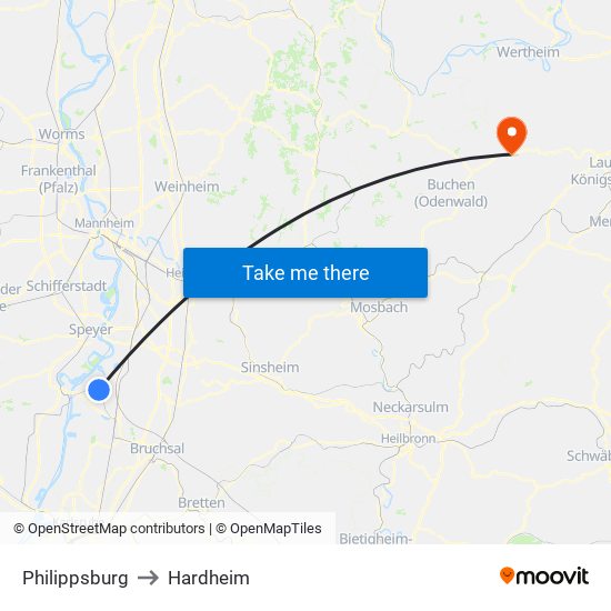 Philippsburg to Hardheim map