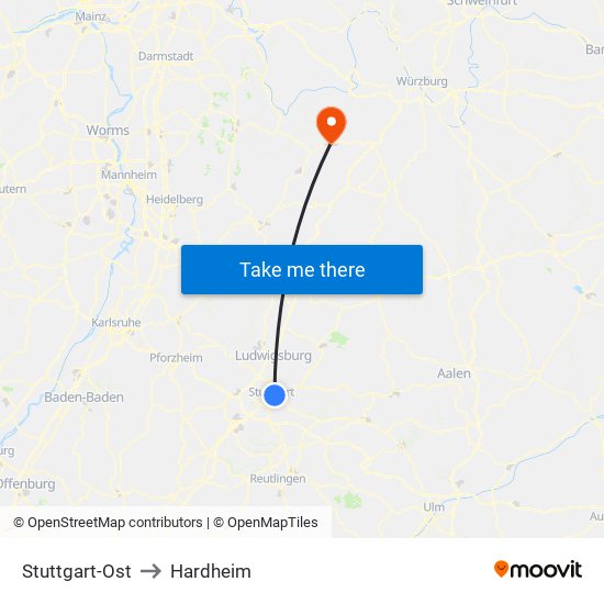 Stuttgart-Ost to Hardheim map