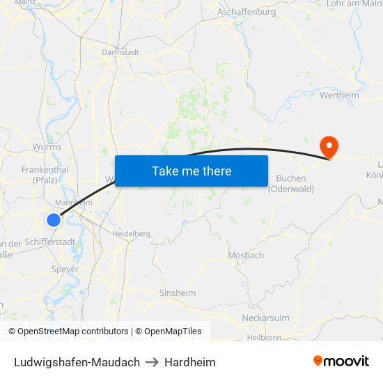 Ludwigshafen-Maudach to Hardheim map