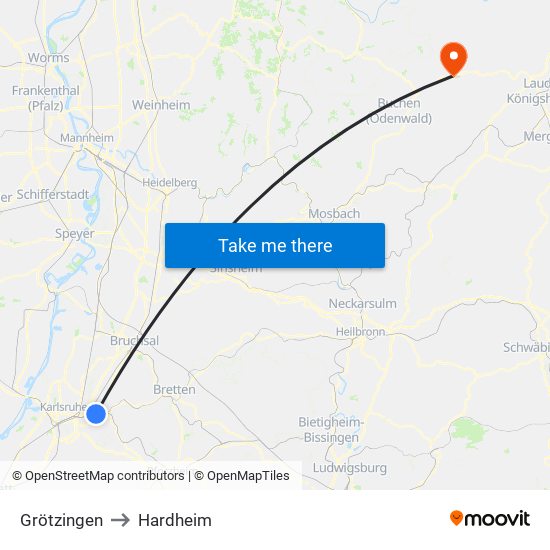 Grötzingen to Hardheim map