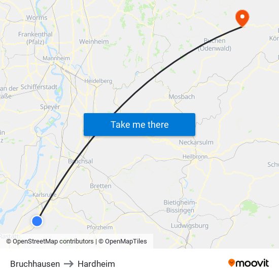 Bruchhausen to Hardheim map