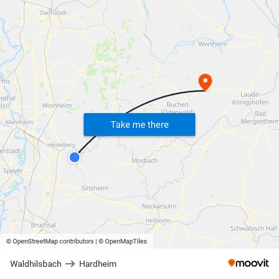 Waldhilsbach to Hardheim map