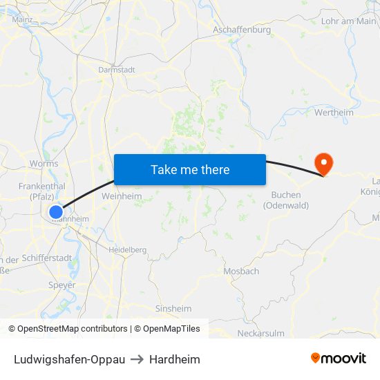 Ludwigshafen-Oppau to Hardheim map