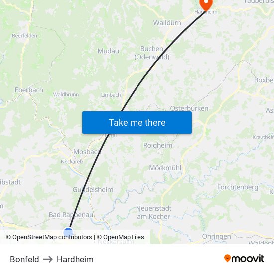 Bonfeld to Hardheim map