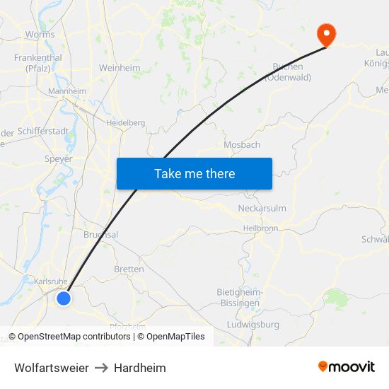 Wolfartsweier to Hardheim map