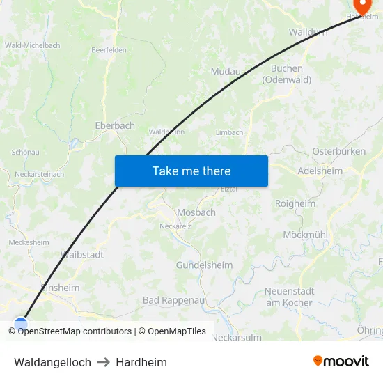 Waldangelloch to Hardheim map