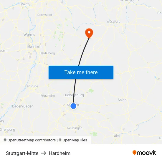 Stuttgart-Mitte to Hardheim map