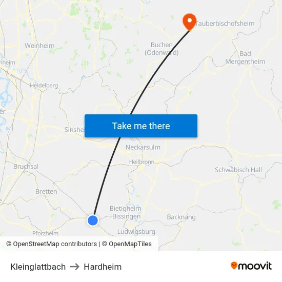 Kleinglattbach to Hardheim map