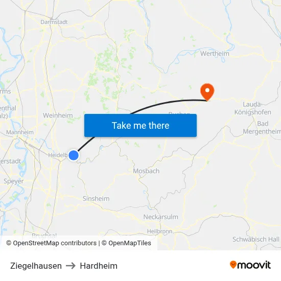 Ziegelhausen to Hardheim map